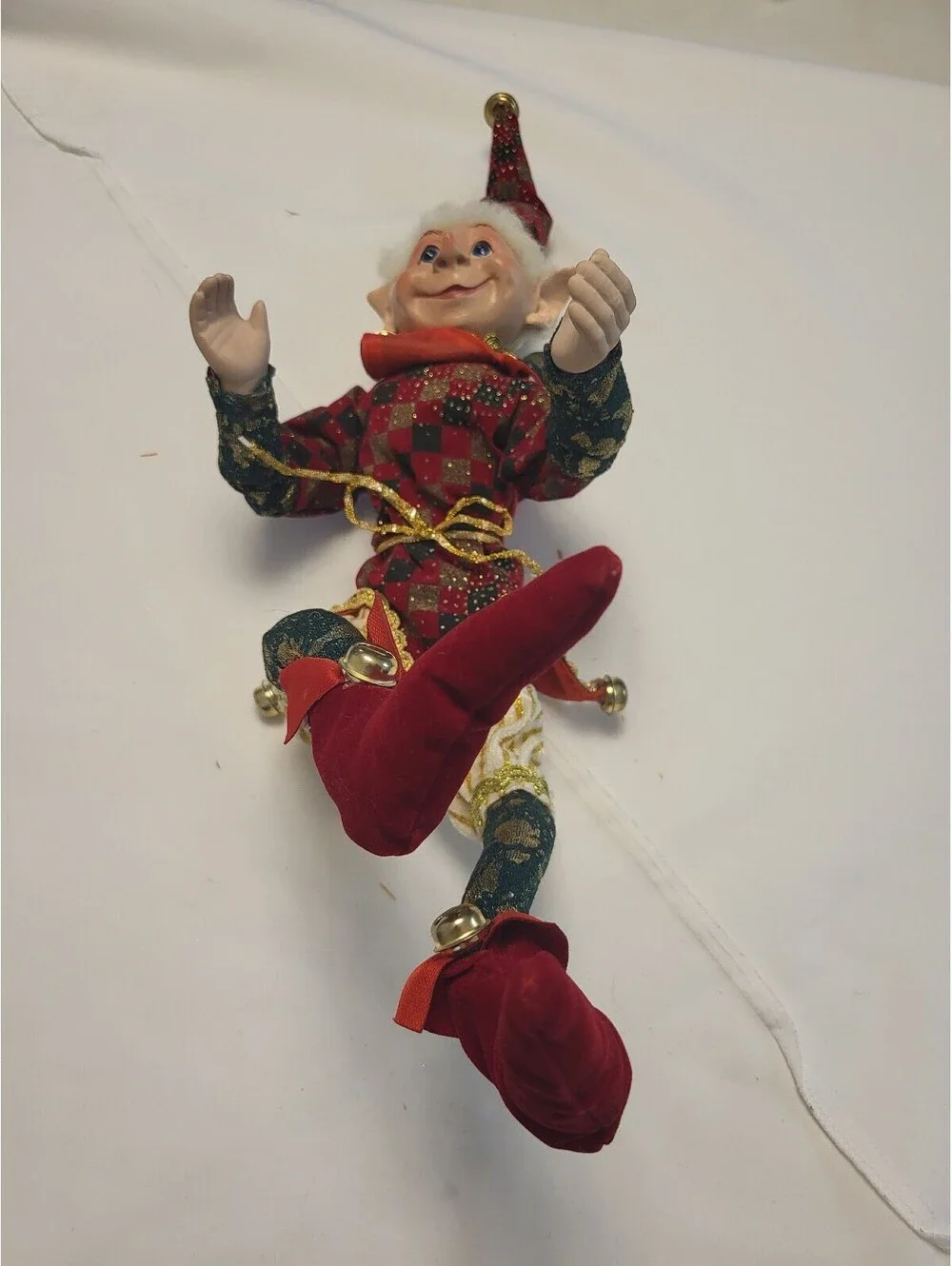 Vintage Jester Elf Doll with Bell Accents and Velvet Shoes 22x9